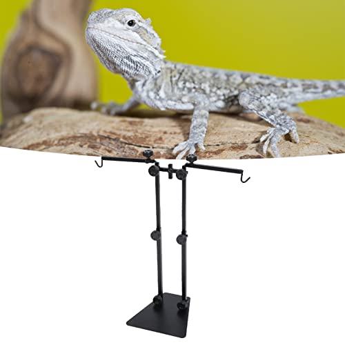 Adjustable Metal Lamp Stand with Double Hook, Reptile Lamp Stand Multipurpose Bracket Suitable for Terrarium Habitat and Reptile Tank Lighting Decoration
