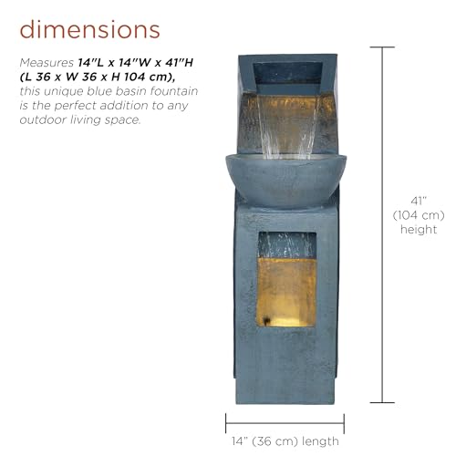Alpine Corporation 41" Tall Outdoor Basin Waterfall Floor Fountain with LED Lights for Garden, Patio, Lawn and Backyard Decor, Gray - style: 41"H - Basin Fountain w/ LEDs