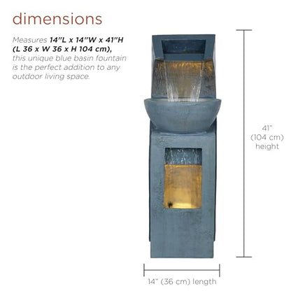 Alpine Corporation 41" Tall Outdoor Basin Waterfall Floor Fountain with LED Lights for Garden, Patio, Lawn and Backyard Decor, Gray - style: 41"H - Basin Fountain w/ LEDs