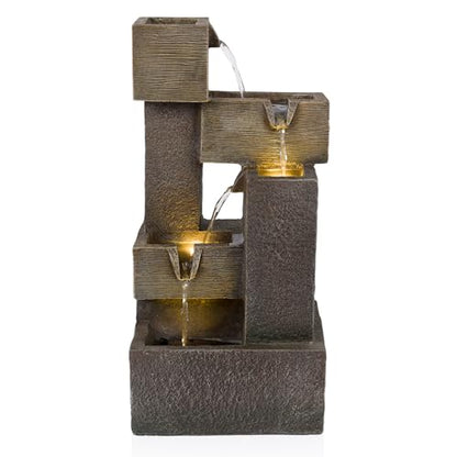Alpine Corporation ZDQ110 19" Indoor/Outdoor Multi-Tier Water Fountain with LED Lights – Cascading Waterfall Feature for Gardens, Patios, Yards, and Home Décor, Gray - style: 19"H - Gray 5-Tier w/ LEDs