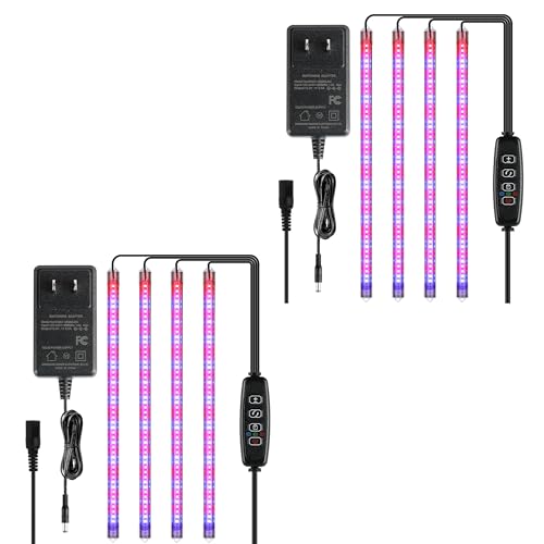 iPower 2Pack 60W LED Grow Lights with Full Spectrum Plant Growing Light Strips for Indoor Plant with Auto ON/Off 3/9/12H Timer, 10 Dimmable Levels 48 LEDs Per Tude, 4 Tubes, Red&Blue - color: Red&Blue, size: 4 Tubes*2, style: Grow Light Strips