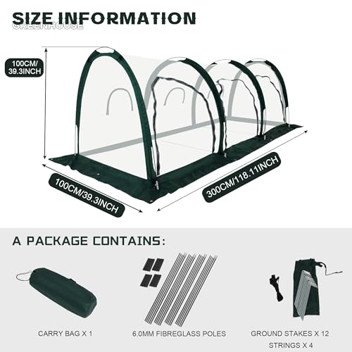 Portable Tunnel Greenhouse for Outdoors - Transparent Mini Greenhouses Ideal for Backyards and Outdoor Vegetable Cultivation (3M) - style: 3M/118“