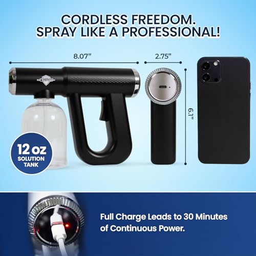 Professional K12 Nano Spray Gun with Blue Light, Atomizer Sprayer & Nano Steam Hair Mister Spray Bottle, Cordless & Rechargeable Barber Spray Gun, Home, Salon, Office & Travel Fine Mist Spray, Black - color: Black