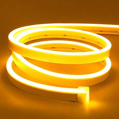 Lamomo LED Neon Lights, 16.4ft Yellow LED Strip Light, 12V 0.39In/Cut Silicone Waterproof Neon Rope Light, DIY Neon Sign for Bedroom Indoor Outdoor Decoration（Power Adapter not Included） - color: Yellow, size: 16.4 Ft