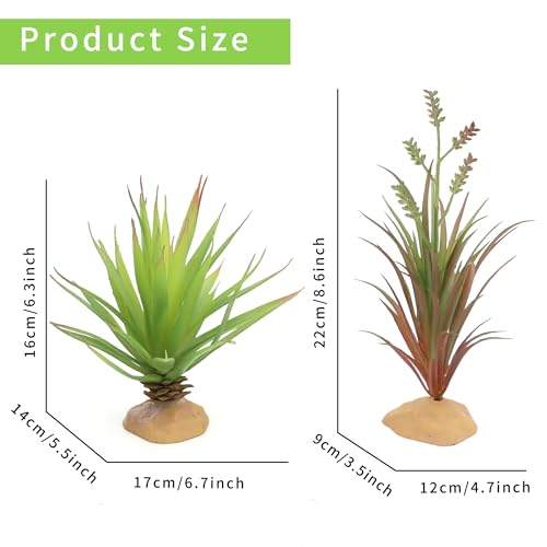 JIHAQUA Reptile Terrarium Decor 2-Piece Realistic Succulent Set,Lifelike Plastic Plants for Geckos, Bearded Dragons,Snakes,Turtles,Lizards,Insects Reptile Habitats