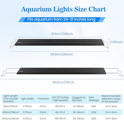 Full Spectrum Aquarium Light：Fish Tank Light with APP & Remote Control for Plants Growth - Fish Lamp for Live Fishes Aquatic Pet Lovers - 24-31 Inch Freshwater Saltwater Aquarium Decor - size: 24-31inch