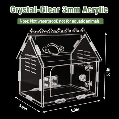 Magnetic Acrylic Spider Enclosure Kit - 5.9"x3.9"x5.1" Escape-Proof Terrarium for Jumping Spiders, Tarantulas & Mantis with Secure Magnetic Door & Ventilation - size: 5.9" x3.9 "x5.1"