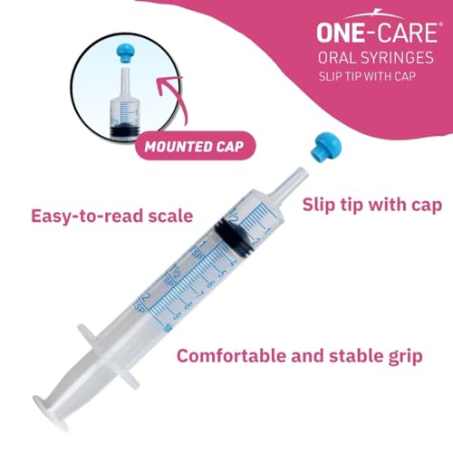 100 Pack, ONE-CARE 10ml Oral Syringe with Cap - Sterile, Individually Wrapped - (100 Syringes 10ml), Slip Tip, Uses include oral administration of medicine for infants, adults and animals - size: 10 ml Blue Scale