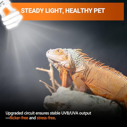 REPTI ZOO UVB Light for Desert Reptile 2 Pack, 10.0 15W UVA UVB Reptile Light Bulb, UVB Lamp for Bearded Dragons Tortoises Lizards Snakes - size: 10.0 15W