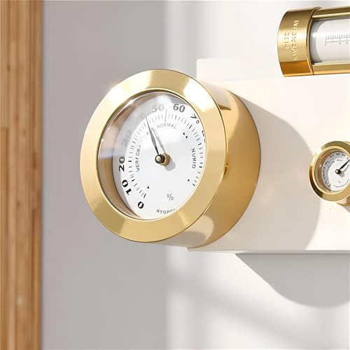 Gold Upgraded Hygrometer Humidity Meter Mini 38mm Round Glass Analog Hygrometer Suitable for Humidors Guitar Violin Thermometer for with Probe