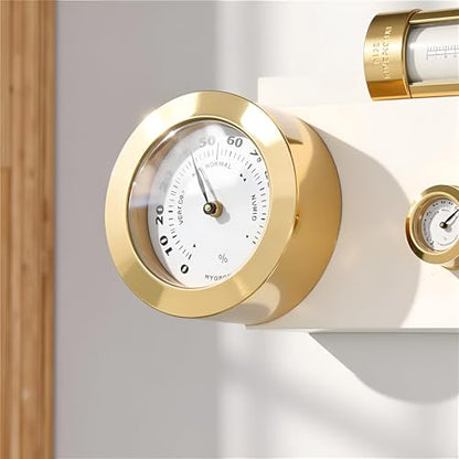 Gold Upgraded Hygrometer Humidity Meter Mini 38mm Round Glass Analog Hygrometer Suitable for Humidors Guitar Violin Thermometer for with Probe