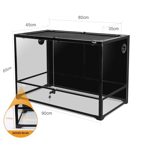 Glass Reptile Terrarium 24" x 18"x 36"Front Opening Chameleon Cage ull View Glass Terrarium Tank with Double Hinge Door for Reptiles Amphibians, Bearded Dragon Gecko Lizard Snake