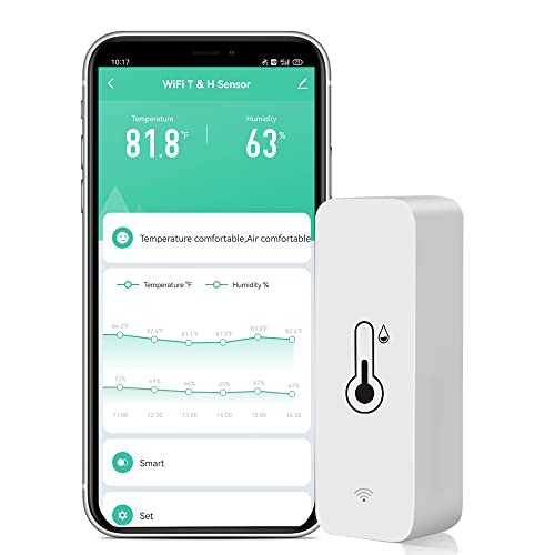 WiFi Temperature Humidity Sensor: Wireless Temperature Humidity Monitor with App Alert, Free Data Storage Export, Smart Indoor Thermometer Hygrometer Compatible with Alexa Google Assistant (1-Pack) - color: 1-Pack
