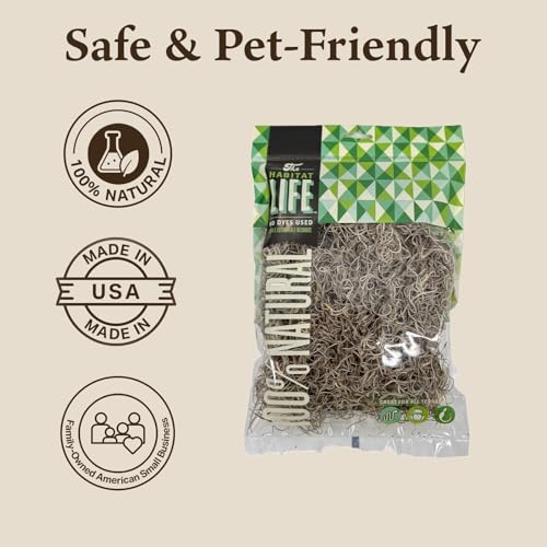 The Habitat Life - Natural Spanish Moss - for Reptiles, Amphibians & Invertebrates Terrariums - Humidity Control - Breathable Bedding - Dye-Free & Safe - Small - 1 Pack - size: Small, style: Spanish Moss