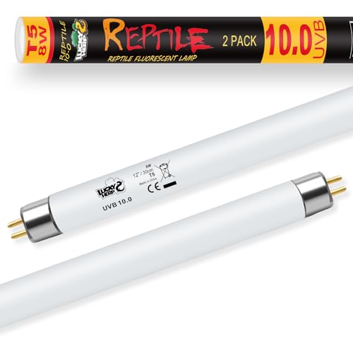LUCKY HERP 2 Pack T5 UVB 10.0 Reptile Light 8W, UVA UVB Fluorescent Lamp Tube, UVB Lighting Bulb for Turtles, Chameleon, Tortoises, Lizard - color: 8w - 12" Uvb 10.0, size: T5 UVB 10.0