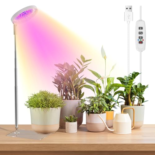 Grow Lights for Indoor Plants Full Spectrum, 48 LEDs Plant Light for Indoor Plants with 2 Mounting Options, 3 Optional Spectrums, 3/9/12Hrs, 10 Brightness, 7"-26" Height Adjustable (White) - color: White