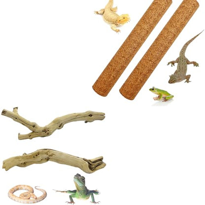 Reptile Climbing Branch with Cork Branch for Reptiles Climbing Branches 2 Pack Natural Tree Frog Cork Wood Stick Crested Geckos Habitat Decor