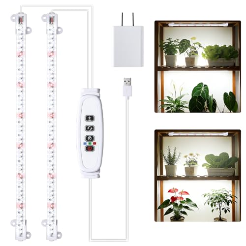 2 Head 13" Growing Lamp for Indoor Plants, Red & White Full Spectrum LED Grow Light Strips with Auto ON/Off, 3/9/12H Timer,10 Dimmable Levels for Green House Seedlings - color: White Cabel, size: 2 Head 1 Pack Red+White
