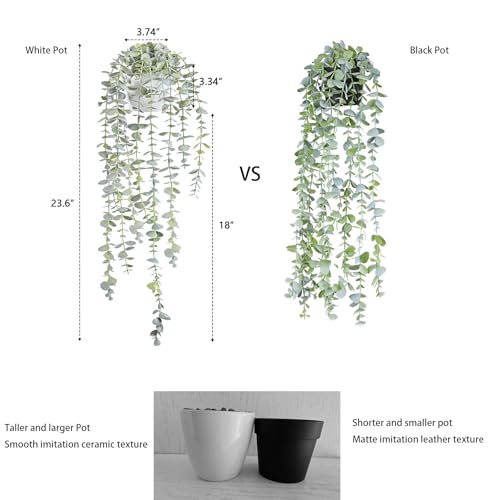 Decorative Hanging Plants for Shelf, Faux Ivy Eucalyptus Vine, Fake Greenery in White Bigger Pot (Light Green, 1PCS) - size: Small