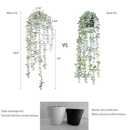 Decorative Hanging Plants for Shelf, Faux Ivy Eucalyptus Vine, Fake Greenery in White Bigger Pot (Light Green, 1PCS) - size: Small
