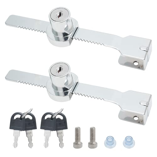 2 Pack Sliding Glass Door Lock Showcase Display Case Lock, Ratchet Lock Reptile Cage Lock and Key, Vivarium Lock for Drawer Cabinet, Fit Thickness 0.08-0.31 Inch / 2-8mm, Keyed Alike - size: 5.63 inch / 143mm