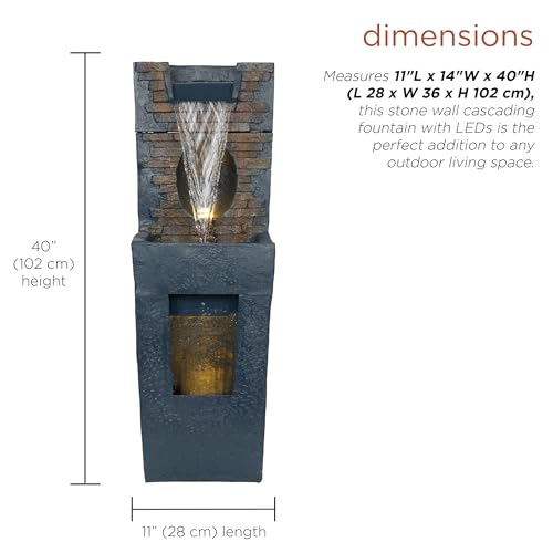 Alpine Corporation TZL398 40" Stone Wall Cascading Fountain with LED Lights, Elegant Outdoor Water Feature for Garden, Patio, Backyard & Home Decor, Relaxing Waterfall Fountain, Gray - style: 40"H - Gray Stone Wall w/ LEDs