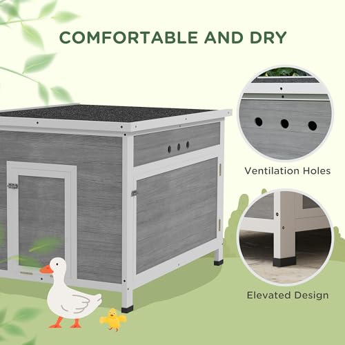 PawHut Duck Coop, Wooden Chicken House Rabbit Hutch with Openable Roof, Removable Floor, Double Doors, Ramp, Duck House for 3-6 Chickens, Geese, 30" x 38" x 30" - size: 29.9"L x 37.8"W x 30.3"H