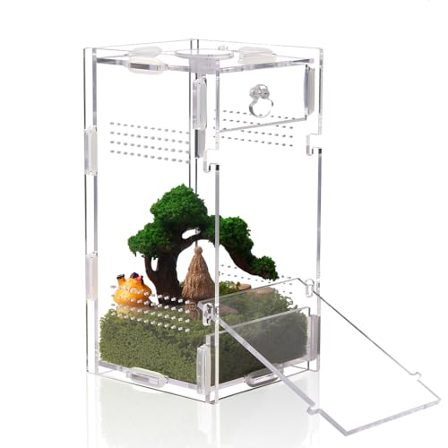 Acrylic Jumping Spider Enclosure, Small Reptile Terrarium Habitat for Tarantula Snail Insect Small Reptile (3.3x3.7x7inch)