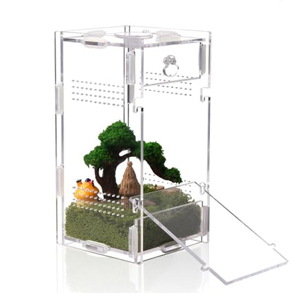 Acrylic Jumping Spider Enclosure, Small Reptile Terrarium Habitat for Tarantula Snail Insect Small Reptile (3.3x3.7x7inch)