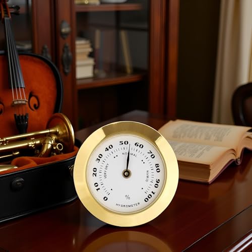Golden Upgraded Mini 38mm Round Glass Analog Hygrometer Suitable for Humidors Guitar Violin, Thermometer with Probe Thermometers and Weather Instruments Temperature Reading Thermometer
