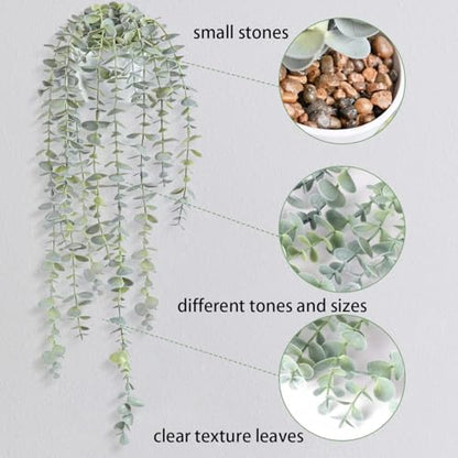 Decorative Hanging Plants for Shelf, Faux Ivy Eucalyptus Vine, Fake Greenery in White Bigger Pot (Light Green, 1PCS) - size: Small