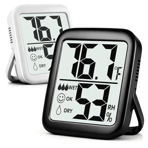 Antonki 2 Pack Room Thermometer for Home, Hygrometer Indoor Humidity Meter Gauge, Digital Temperature and Humidity Monitor Sensor for House, Terrarium, Incubator, Greenhouse - Battery Included - color: 2 Pcs* Black & White