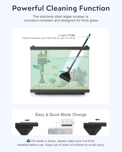 URUQ Fish Tank Cleaning Kit: Algae Scraper for Aquariums Glass Scrubber Cleaner Tools with Handle - 7 in 1 Betta Fish Tanks Cleaning Accessories Set Including Fishing Net Sponge Brush Pump Brush