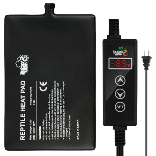 LUCKY HERP Reptile Heating Pad 16W 8X12 Inch with Thermostat, Under Tank Heater Terrarium Warmer Heat Mat and Digital Thermostat Controller for Hermit Crab, Turtles Lizards, Reptile - size: 16