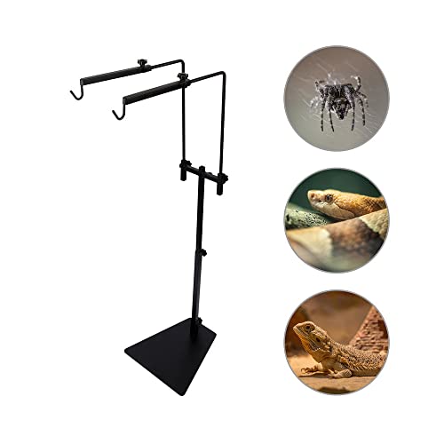 Reptile Heat Lamp Stand, Pet Lamp Holder, Adjustable Metal Floor Light Lamp Bracket Support for Reptile Small Animals or Succulent Plants Glass Terrarium (2 Hooks)