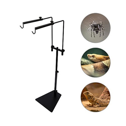 Reptile Heat Lamp Stand, Pet Lamp Holder, Adjustable Metal Floor Light Lamp Bracket Support for Reptile Small Animals or Succulent Plants Glass Terrarium (2 Hooks)