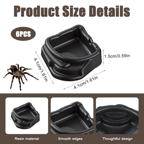 6 Pcs Reptile Water Dish, Micro Terrarium Bowls for Spider Tarantula, 1.6" Food Water Feeding Dish Enclosure, Black ABS