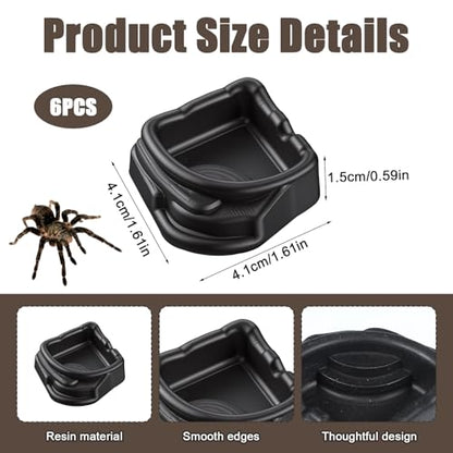 6 Pcs Reptile Water Dish, Micro Terrarium Bowls for Spider Tarantula, 1.6" Food Water Feeding Dish Enclosure, Black ABS