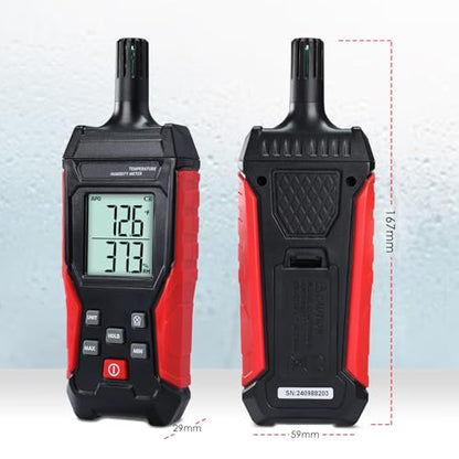 Humidity Temperature Meter, High Precision Digital Psychrometer HVAC with Ambient Temperature Handheld Hygrometer Moisture Meter w/Data Hold, Min/Max, 4 Digits Display Backlit for Outdoor Indoor Use