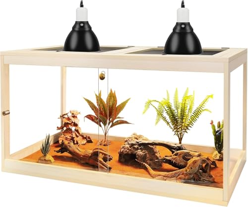 PROLEE Bearded Dragon Tank, Reptile Tank with Meatl Mesh Roof and Front Sliding Door, Lizard Tank,Spacious Reptile Enclosure for Snakes,Lguanas, Chameleons (Oak, 30 Gallons) - color: Oak, size: 27 Gallons
