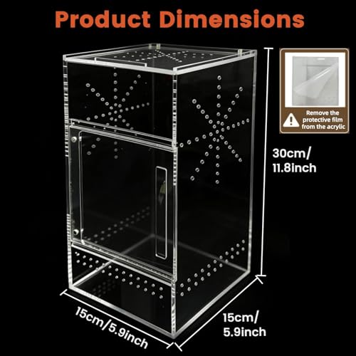 Jumping Spider Enclosure, 6"×6"×11.8" Dual Magnetic Door Arboreal Tarantula Cribs, Ventilation Spider House, Escape Proof Praying Mantis Habitat, Acrylic Snail Cage, Acrylic Terrarium Habitat