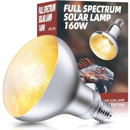 DXOPHIEX 160W Reptile Heat Lamp Bulb Full Spectrum UVA UVB Reptile Light, Sun Lamp Basking Light for Bearded Dragon, Mercury Vapor Bulb for Reptiles and Amphibians - size: 160W