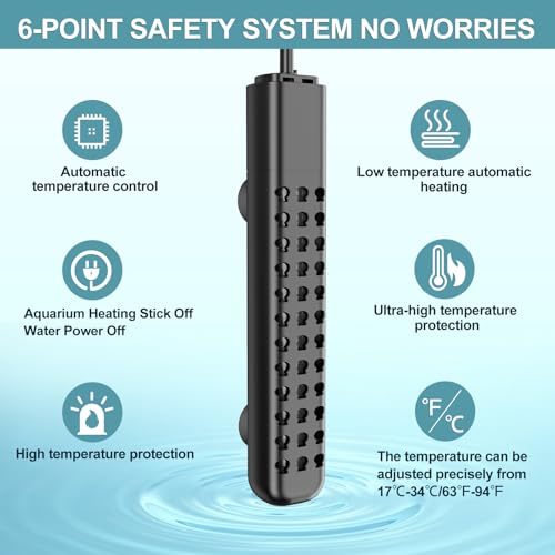 500W Aquarium Heater for 70-120 Gallon with Auto Shut-Off When Leaving Water—Submersible Fish Tank Heater, Dry-Burn & Overheat Protection, Explosion-Proof, Freshwater Saltwater Large Tank - size: 500W