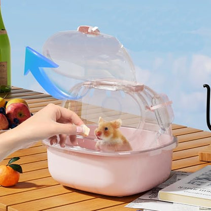 Small Animal Carrier Cage with Water Bottle, Portable Hamster Travel Carrier Carry Case for Small Pets, Gerbils, Mice, Dwarf Hamster (Pink) - color: Pink
