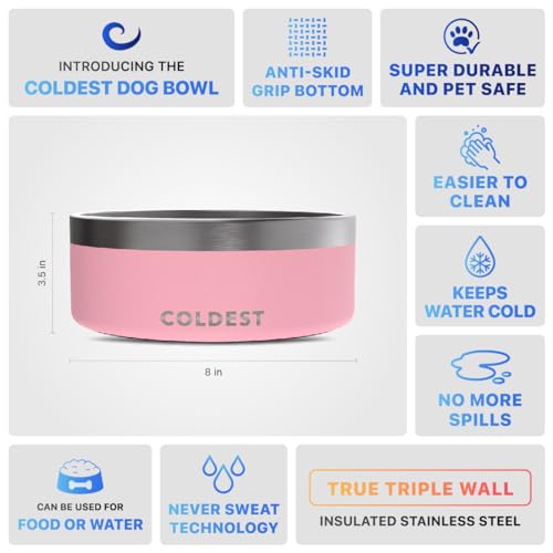 Coldest Dog Bowl - Anti Rust Metal, Non Slip, 3 Layers Insulated Stainless Steel Dog Bowls - Spill Proof & Heavy Duty - Water Bowl for Dogs, Cats & Pets, Dish Washer Safe (64 oz,Cotton Candy Pink) - color: Cotton Candy Pink, size: 64 oz