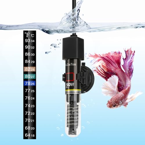 DaToo Mini Aquarium Heater 50W Small Fish Tank Heater 50 Watt with Free Thermometer Sticker - size: 50W