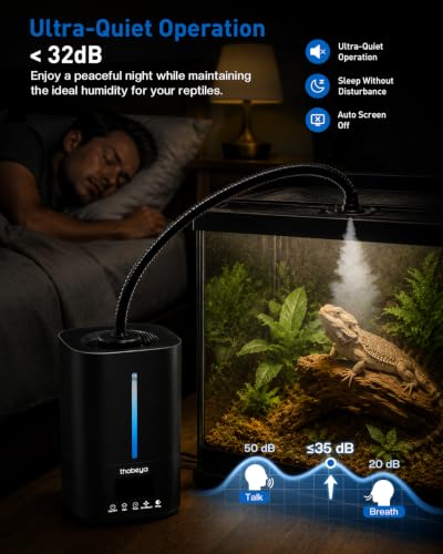 1.32 Gal / 5L Reptile Fogger Humidifier, with Remote & Timer, with Precise Humidity Control, Terrarium Humidifier Suitable for indoor Plants, Grow Tent, Greenhouse, Reptiles & Amphibians (Dual Hose)