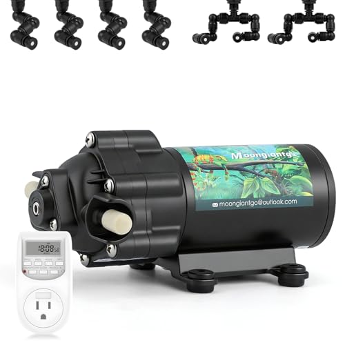 Moongiantgo Reptile Humidifier - Reptile Misting System with 4PCS 360°Adjustable Single Nozzles & 2PCS Double Nozzles and Timer Socket - Reptile Mister for Terrarium Lizard Chameleon Snake Frog Turtle