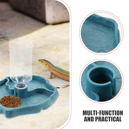 Reptile Waterer and Food Holder Set, Automatic Water Feeder with Reservoir, Decorative Turtle-Shaped Water Bowl for Lizards and Bearded Dragons in Lake Blue and Dark Brown