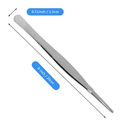AHIER Kitchen tweezer Stainless Steel, 8inch Long tweezer with Precision Serrated Tips for Cooking Pincette for Sea food, Bar Tweezer - size: 8"